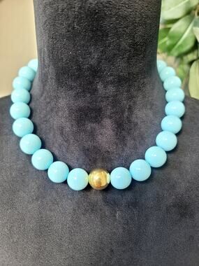 Lightweight Turquoise Blue Plastic Beaded Necklace & Matching Bracelet Set
